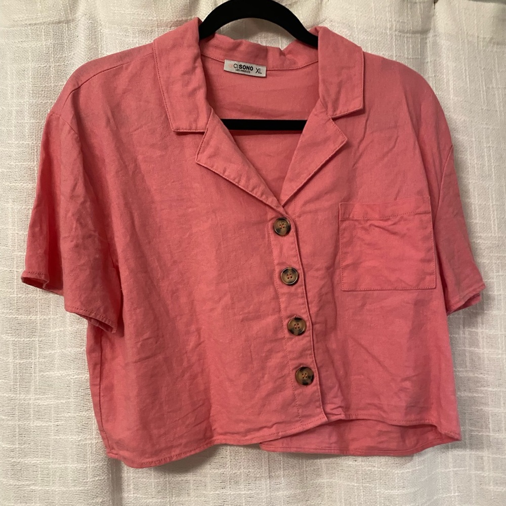 Pink Crop Button Down